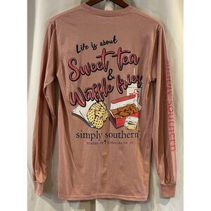 Simply Southern T Shirt Sweet‎ Tea Waffle Fries Chicken Pink Long Sleeve Small